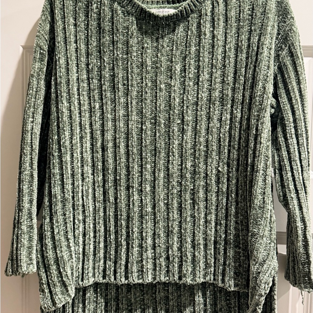 Umgee Sage Green Ribbed Chenille Crewneck Sweater - Picture 2 of 4
